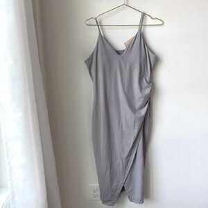 NWT Popilush Shapewear Sculpting Wrap Midi Slip Dress in Light Grey Size XL